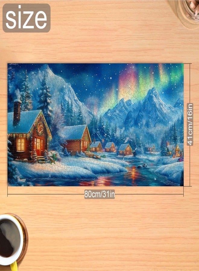 Bimkole Winter Aurora Puzzles for Adults 1000 Pieces, Snow House Paper Jigsaw Puzzle 1000 Pieces - Fun and Challenging Family Decoration Puzzle Great Gift Idea, Finished Size is 31.5 x 16.14 in - Image 4